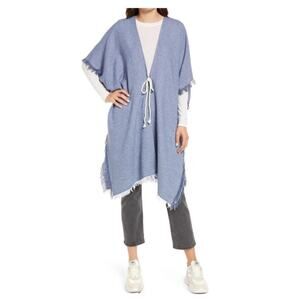 Treasure & Bond Women's Recycled Cotton Blend Ruana Poncho Coverup Blue Vintage